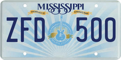 MS license plate ZFD500