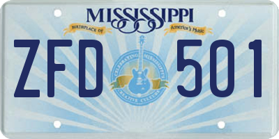 MS license plate ZFD501