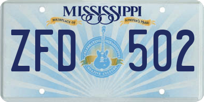 MS license plate ZFD502