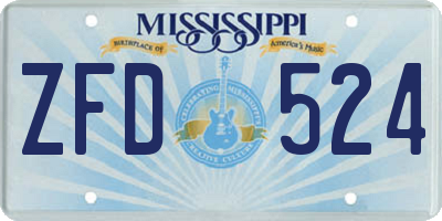 MS license plate ZFD524