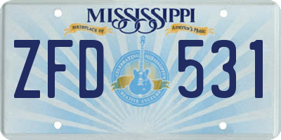 MS license plate ZFD531