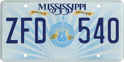 MS license plate ZFD540
