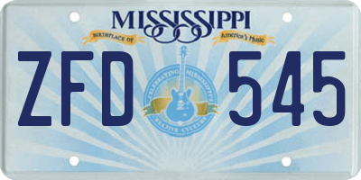 MS license plate ZFD545