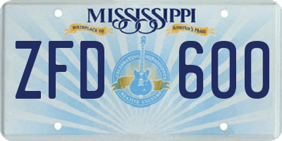 MS license plate ZFD600