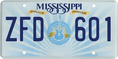 MS license plate ZFD601