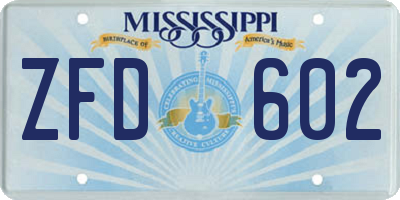 MS license plate ZFD602