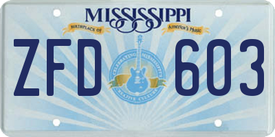 MS license plate ZFD603