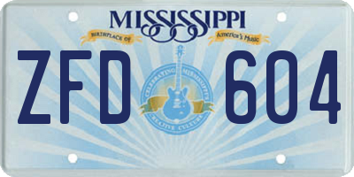 MS license plate ZFD604