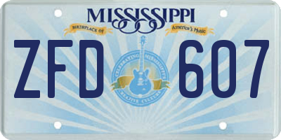 MS license plate ZFD607