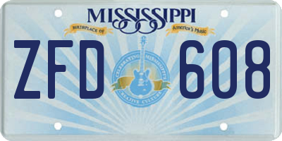 MS license plate ZFD608