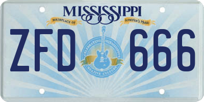 MS license plate ZFD666