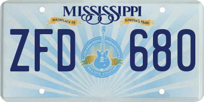 MS license plate ZFD680