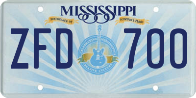 MS license plate ZFD700