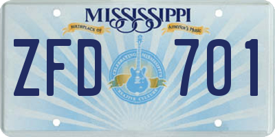 MS license plate ZFD701