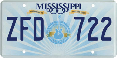 MS license plate ZFD722