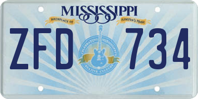 MS license plate ZFD734