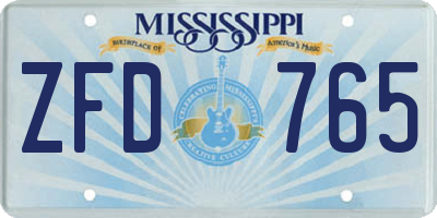 MS license plate ZFD765