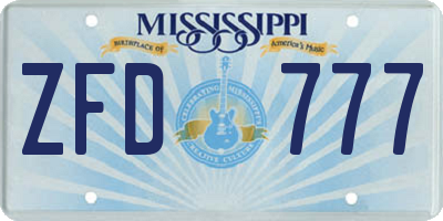 MS license plate ZFD777