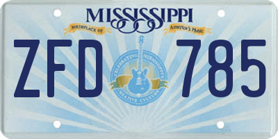 MS license plate ZFD785