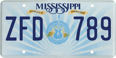 MS license plate ZFD789