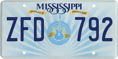 MS license plate ZFD792