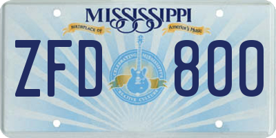 MS license plate ZFD800