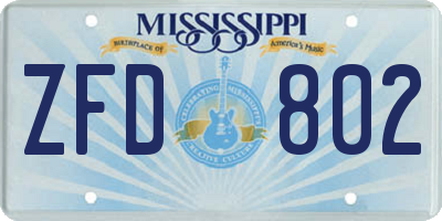 MS license plate ZFD802