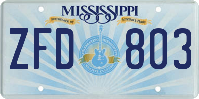 MS license plate ZFD803