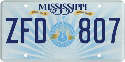 MS license plate ZFD807