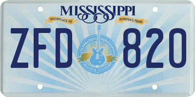 MS license plate ZFD820
