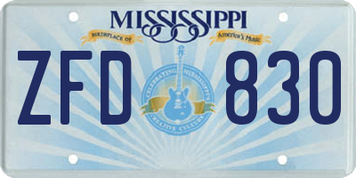 MS license plate ZFD830