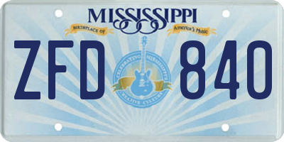 MS license plate ZFD840