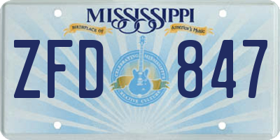 MS license plate ZFD847