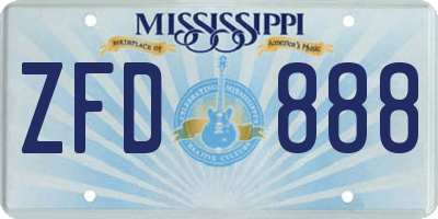 MS license plate ZFD888