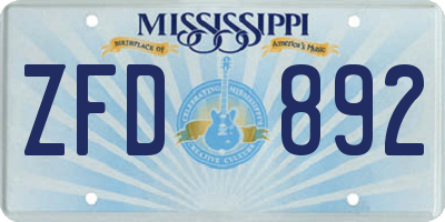MS license plate ZFD892
