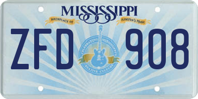 MS license plate ZFD908