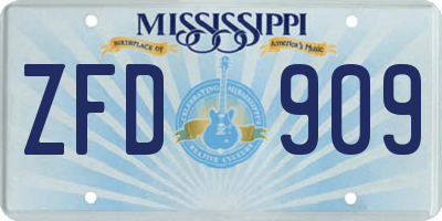 MS license plate ZFD909