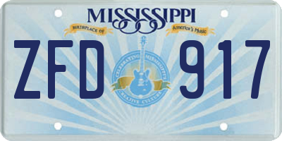 MS license plate ZFD917