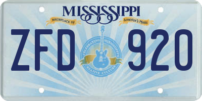 MS license plate ZFD920