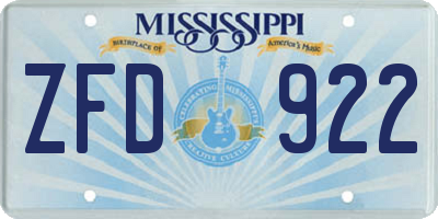 MS license plate ZFD922