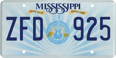 MS license plate ZFD925