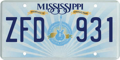 MS license plate ZFD931