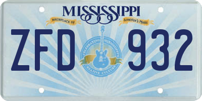 MS license plate ZFD932