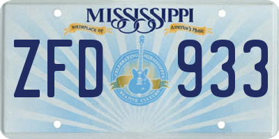 MS license plate ZFD933