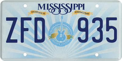 MS license plate ZFD935