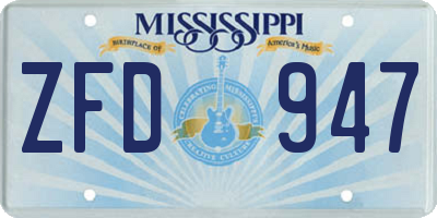 MS license plate ZFD947
