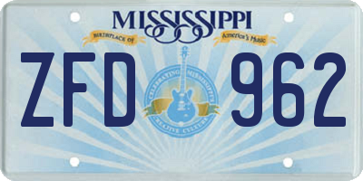 MS license plate ZFD962