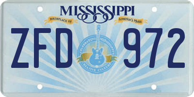MS license plate ZFD972