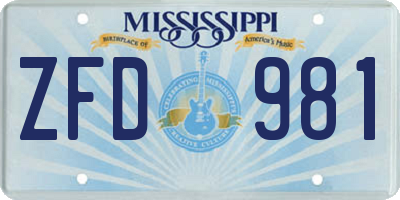 MS license plate ZFD981