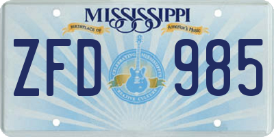 MS license plate ZFD985